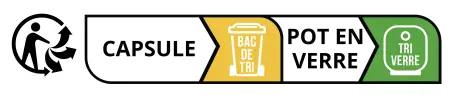 Étiquette mentions obligatoires tri, capsule et pot en verre