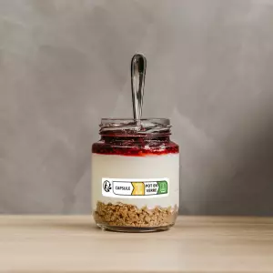 mandatory sorting label, capsule and glass jar