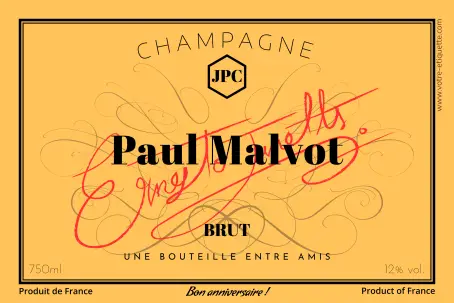 Étiquette personnalisée pour champagne, élégance orange