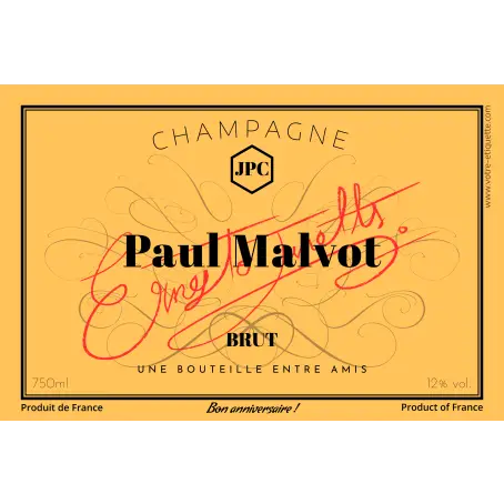 Étiquette personnalisée pour champagne, élégance orange