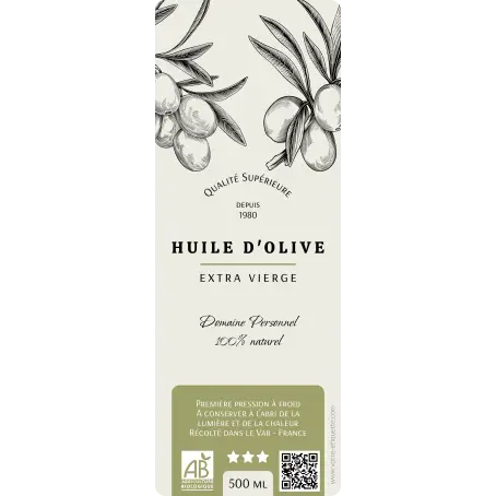 Étiquette personnalisée huile d’olive premium