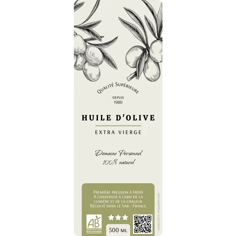 Étiquette personnalisée huile d’olive premium