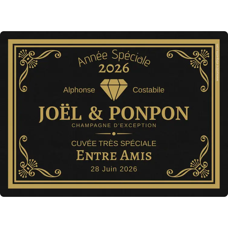 Custom champagne label special cuvée on matte black paper