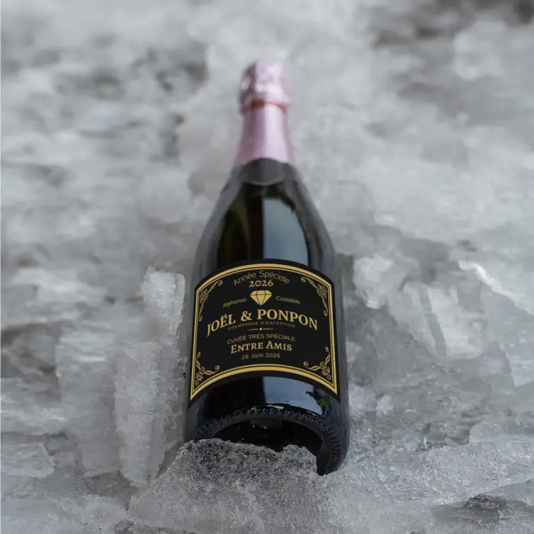Custom champagne label special cuvée on matte black paper