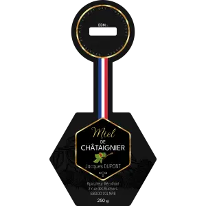 étiquette personnalisée hexagonale noire pour pot de miel