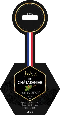 Étiquette personnalisée hexagonale noire pour pot de miel