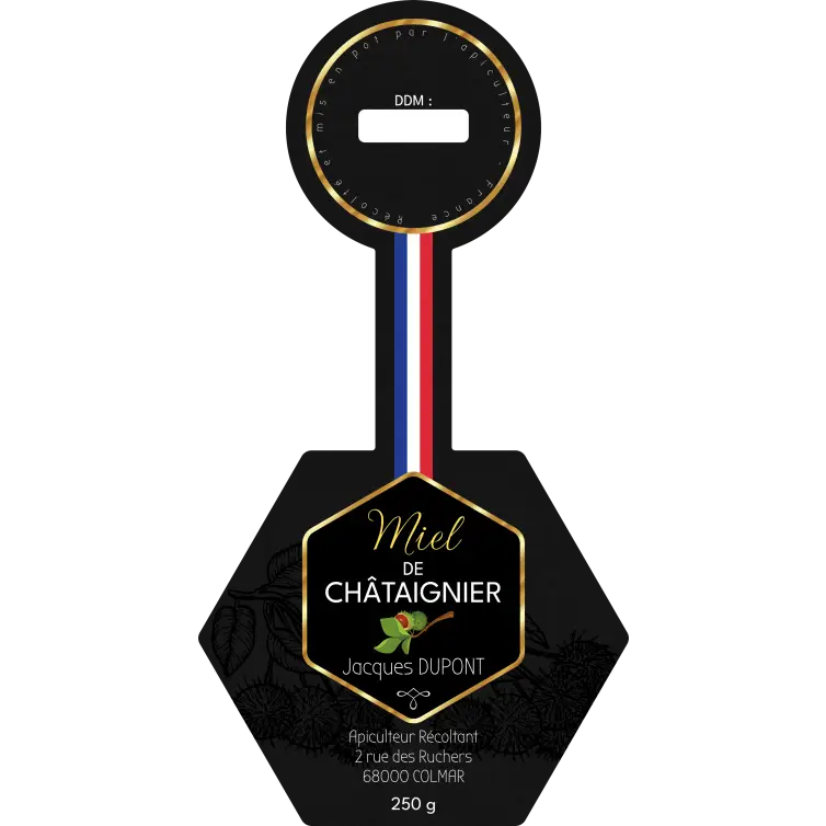 Étiquette personnalisée hexagonale noire pour pot de miel