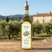 Étiquette huile d’olive grand format sur papier recyclé