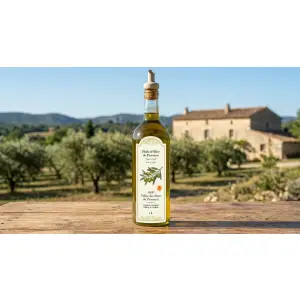 large-format olive oil label on recycled paper