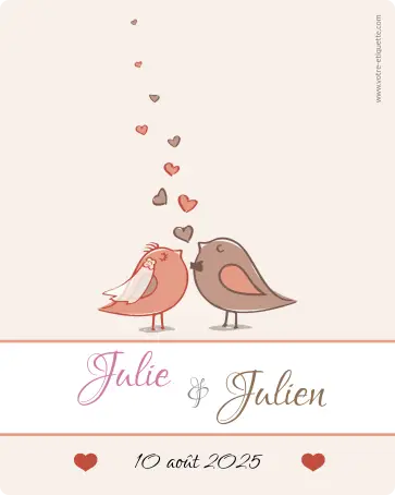 Étiquette personnalisée de mariage avec oiseaux – romantique et tendre pour bouteille de champagne