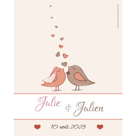 Étiquette personnalisée de mariage avec oiseaux – romantique et tendre pour bouteille de champagne