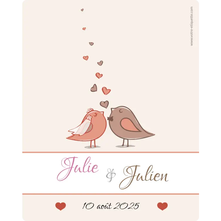 Étiquette personnalisée de mariage avec oiseaux – Romantique et tendre pour bouteille de champagne