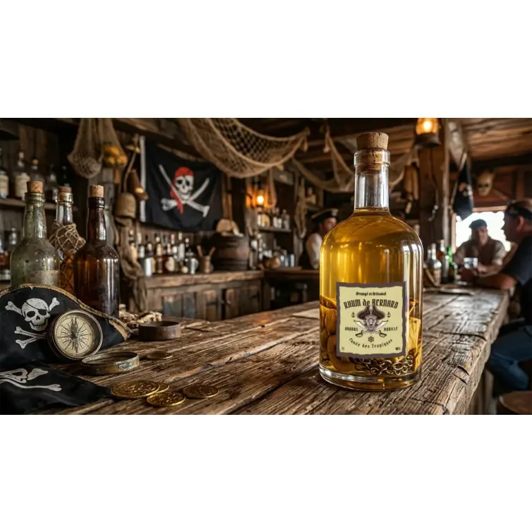 Étiquette personnalisée pour rhum arrangé artisanal pirate