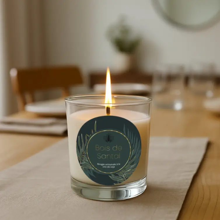 Étiquette personnalisée bougie moderne bois de santal