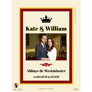 transformez votre bouteille en objet royal avec cette étiquette personnalisée de mariage inspirée de l’univers de Kate et William