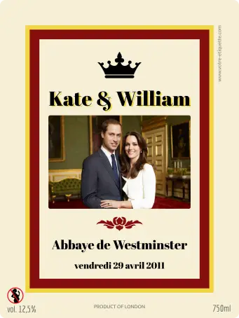 Étiquette personnalisée mariage royale kate et william – immortalisez votre événement avec élégance et majesté