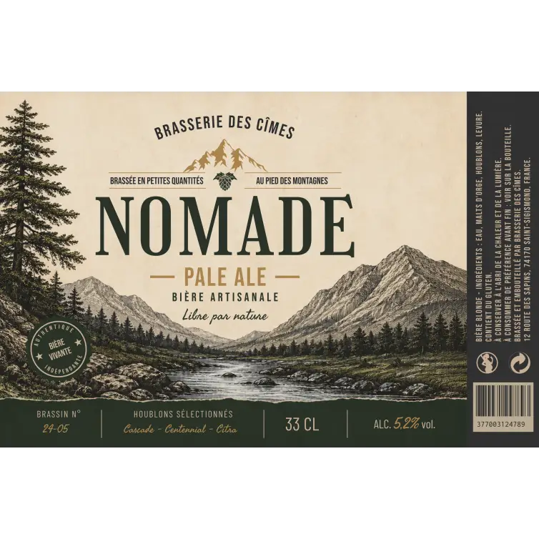 Étiquette personnalisée pour bière artisanale montagne