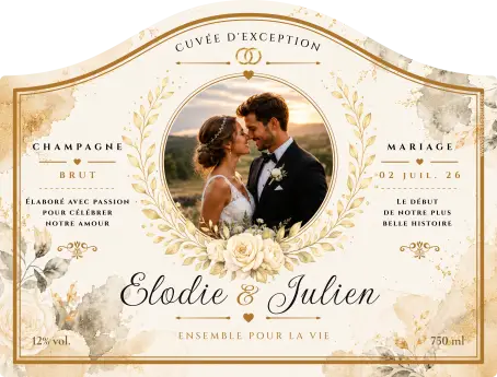Étiquette personnalisée mariage avec photo au style raffiné