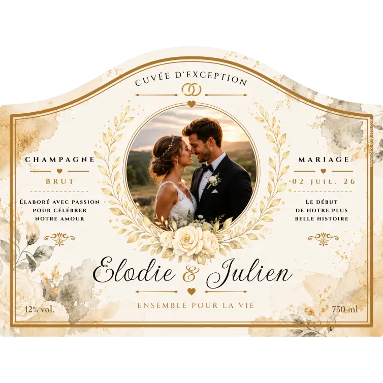 Étiquette personnalisée mariage avec photo au style raffiné