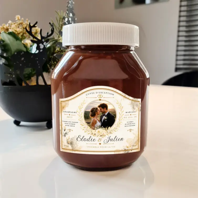 Étiquette personnalisée mariage avec photo au style raffiné