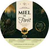 Étiquette personnalisée miel de forêt, format rond 75 mm