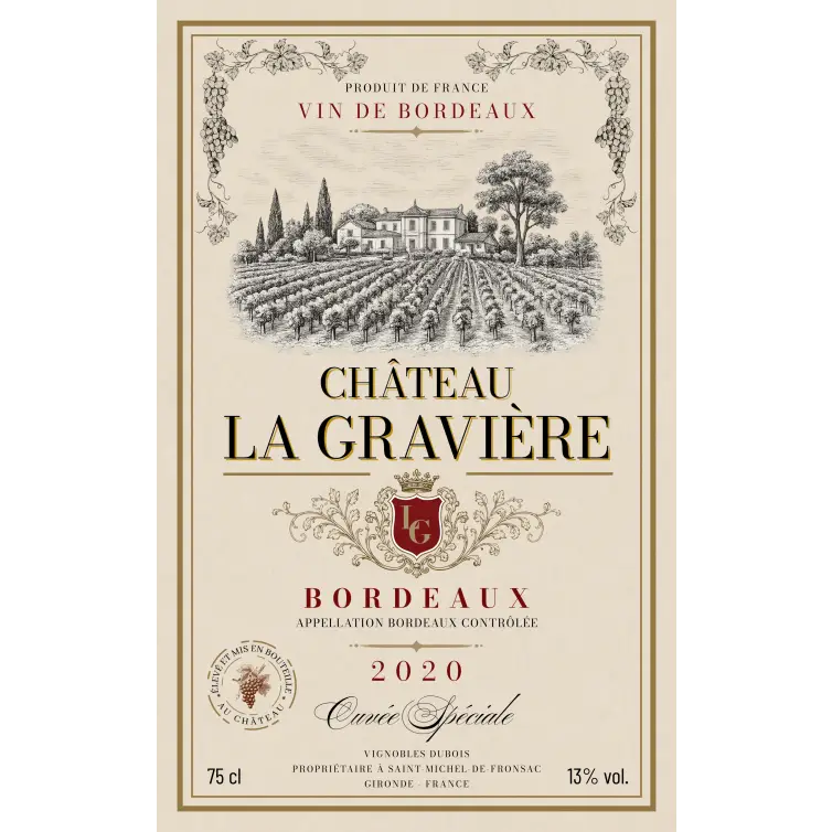 Étiquette vin personnalisée prestige Bordeaux