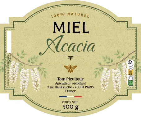 Étiquette miel acacia – modèle naturel personnalisable