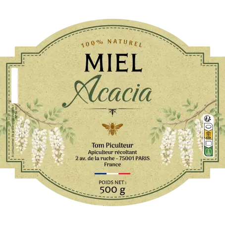 Étiquette miel acacia – modèle naturel personnalisable