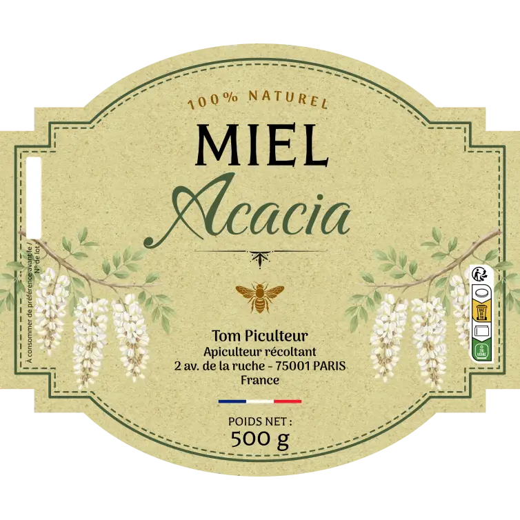 Étiquette miel acacia – modèle naturel personnalisable
