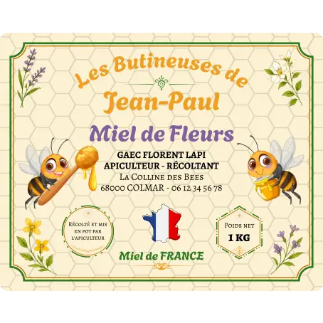 Étiquette miel personnalisée apiculture