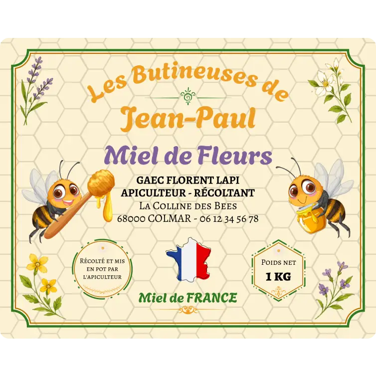 Étiquette miel personnalisée apiculture