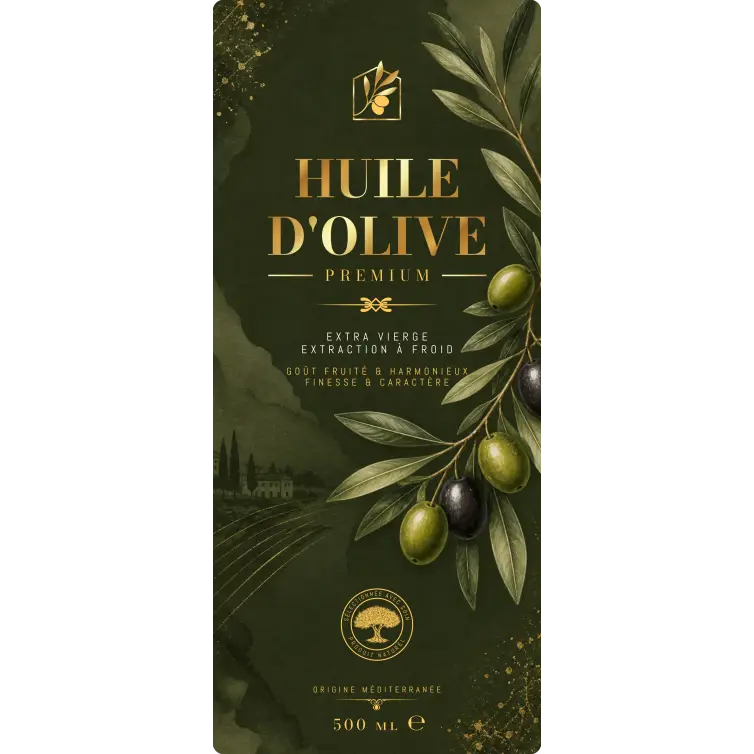 Étiquette huile d’olive premium personnalisable