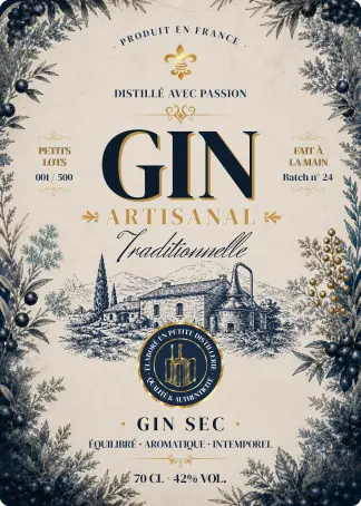 Étiquette autocollante personnalisée gin artisanal