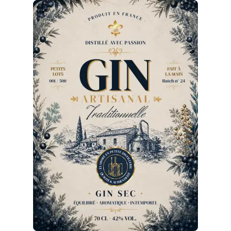 Étiquette autocollante personnalisée gin artisanal