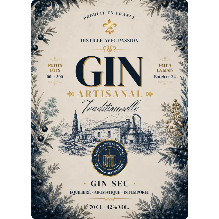 Étiquette autocollante personnalisée gin artisanal