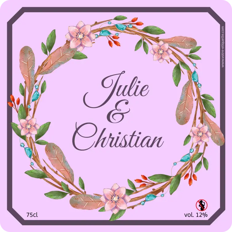 Étiquette autocollante personnalisée couronne en fleurs