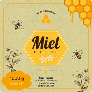 étiquette personnalisée miel hexagonale