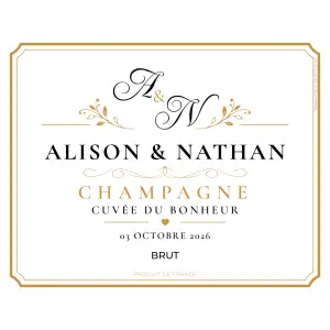 étiquette champagne mariage personnalisée : design doré