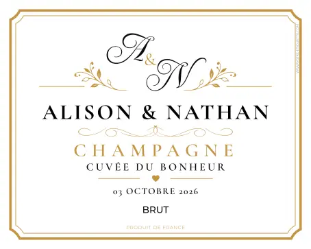 Étiquette champagne mariage personnalisée : design doré