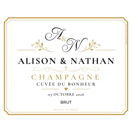 Étiquette champagne mariage personnalisée : design doré