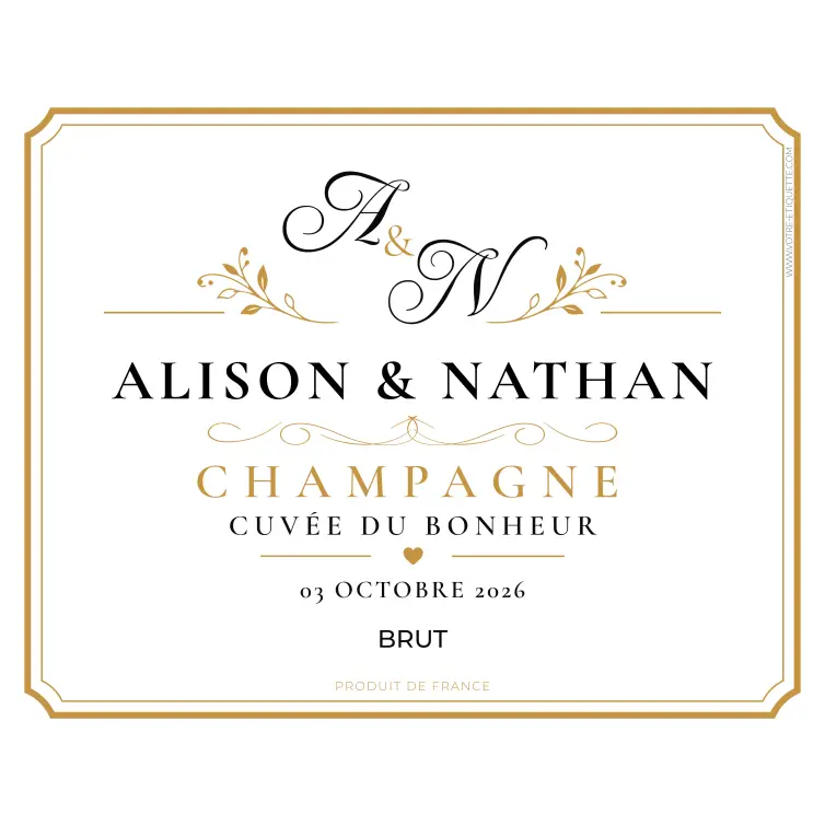 Étiquette champagne mariage personnalisée : design doré