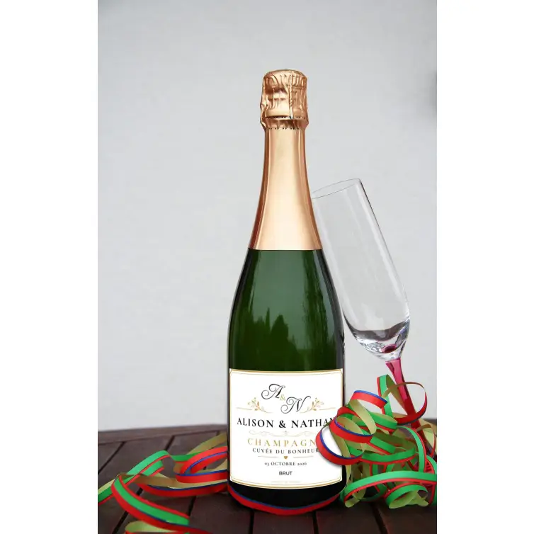 Étiquette champagne mariage personnalisée : design doré