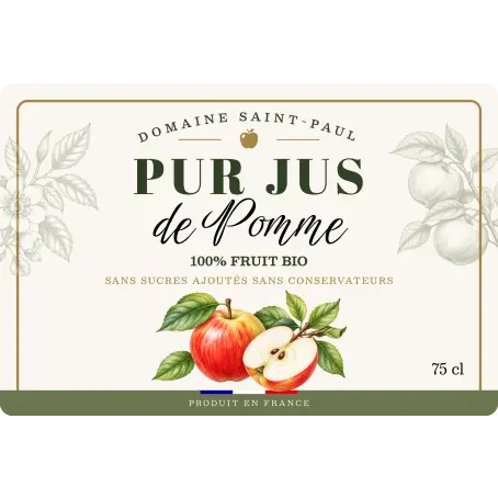 Étiquette personnalisée pour jus de pomme 90 x 60 mm