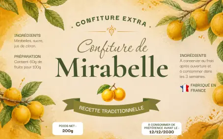 Étiquette personnalisée pour confiture de mirabelles