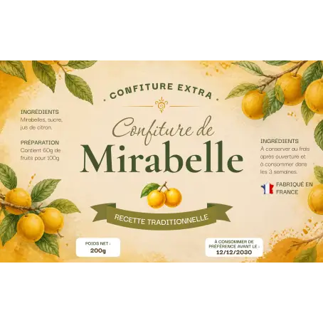 Étiquette personnalisée pour confiture de mirabelles