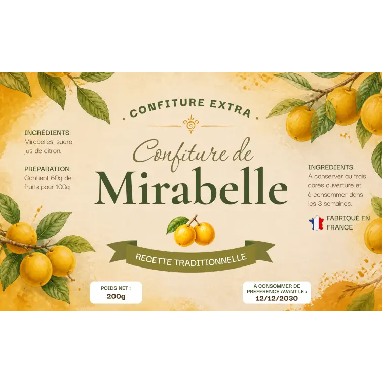 Étiquette personnalisée pour confiture de mirabelles