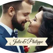 Étiquette de mariage personnalisée avec photo des mariés – Format ovale élégant