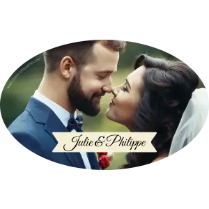 Fügen sie ihrem ereignis mit einem personalisierten hochzeitsaufkleber mit foto einen hauch von emotion und romantik hinzu.