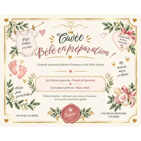Personalized label for pregnancy announcement