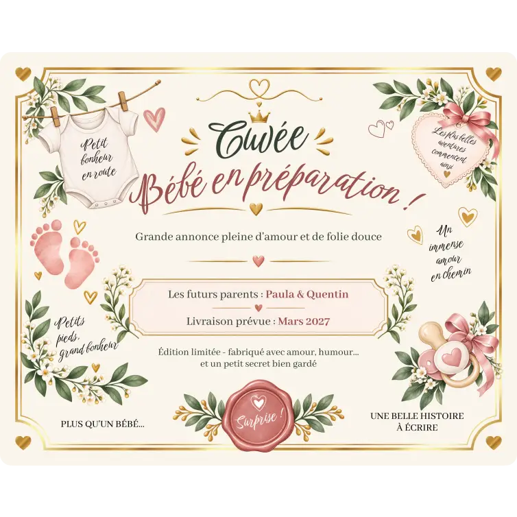 Personalized label for pregnancy announcement
